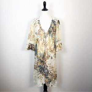 Take Two Y2K Vintage Size L Boho Tie Front Sheer‎ Kimono Top Crochet Accents